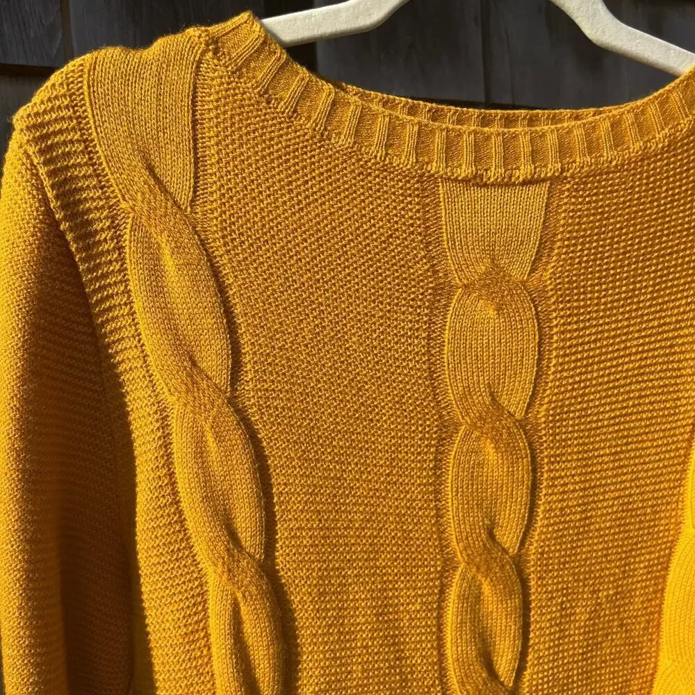 CCK Style, Cable Knit Pullover Sweater, Large, Yellow Gold